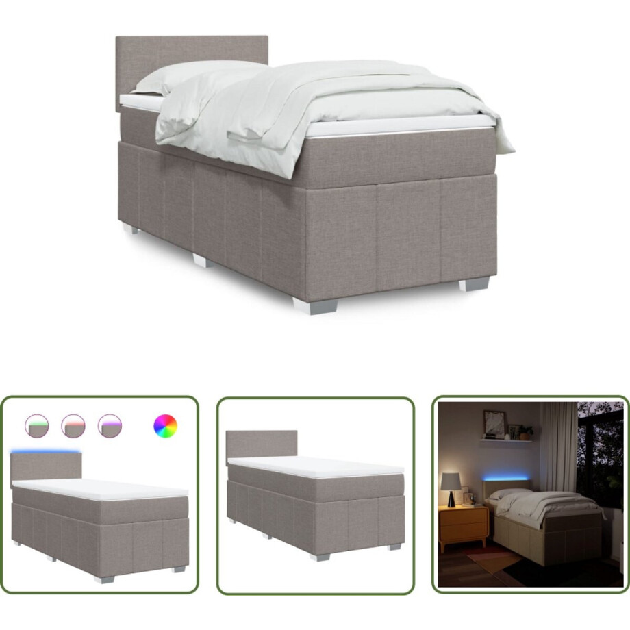 vidaXL Boxspringbed - Boxspring - Boxspring met matras stof taupe 90x200 cm - Led Lamp - Pocketveringmatras - Matras Topper afbeelding 1