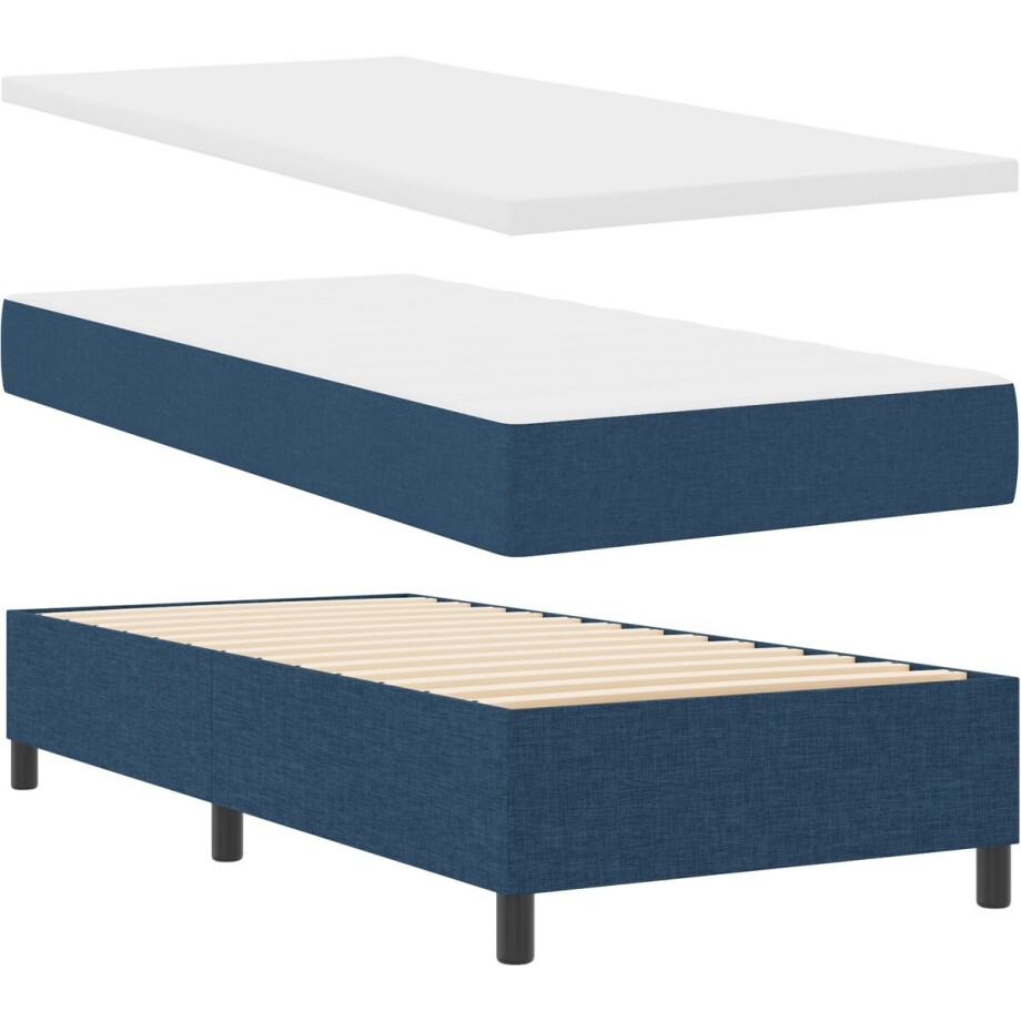 vidaXL - Boxspring - bed - met - hoofdeinde - Blauw - 100 - x - 200 - cm - Stof afbeelding 1