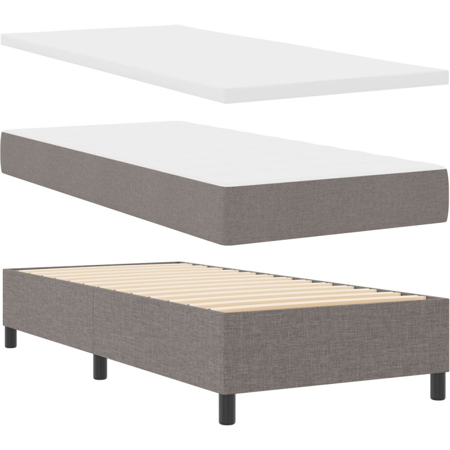 vidaXL - Boxspring - bed - met - hoofdeinde - Taupe - 100 - x - 200 - cm - Stof afbeelding 1