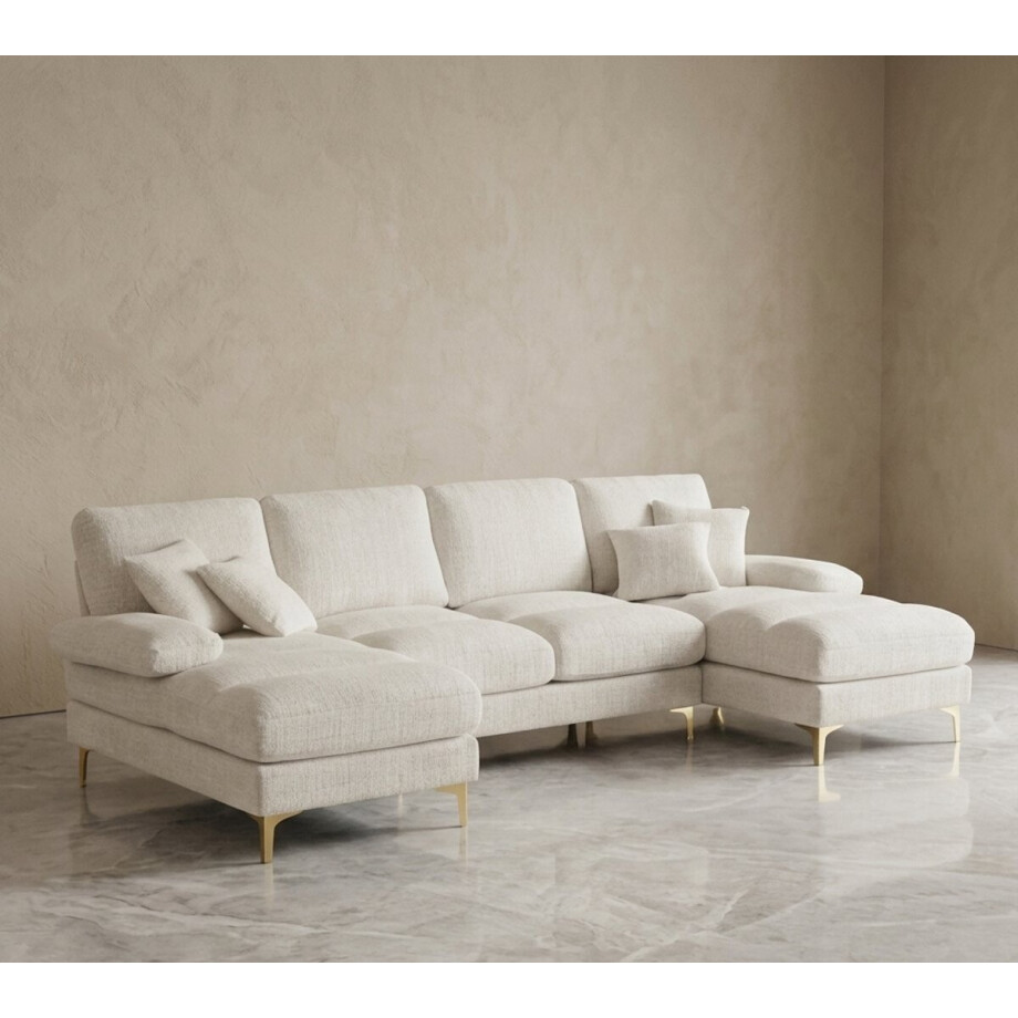 Luxe U-vormige Hoekbank – Moderne 4-Zits Chenille Bank met Dubbel Verstelbare Zittingen – Comfortabele Woonkamerbank voor Gezellig Samen Zijn, Familie & Relaxen – Verkrijgbaar in Blauw, Beige, Grijs en Zwart UrbanHome afbeelding 1