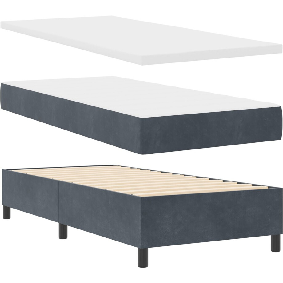 vidaXL - Boxspring - bed - met - matras - Donkergrijs - 90 - x - 200 - cm - Fluweel vidaXL - Boxspring - bed - met - matras - Donkergrijs - 90 - x - 200 - cm - Fluweel afbeelding 1