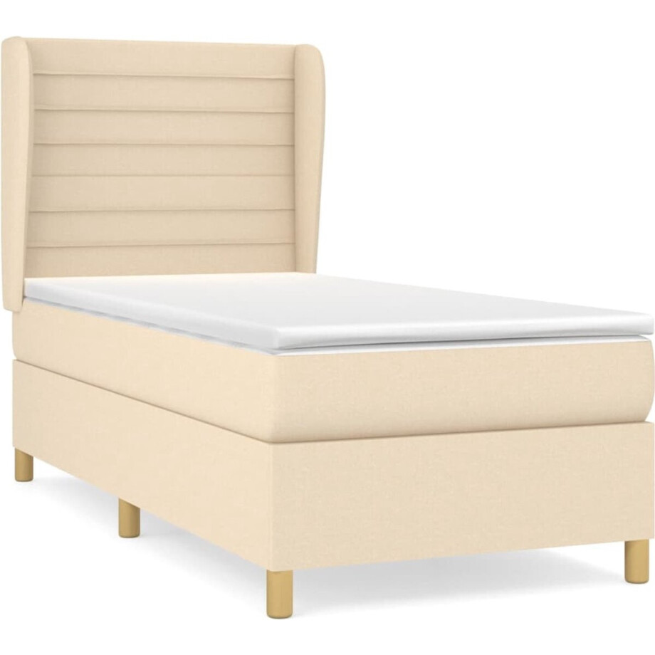 vidaXL - Boxspring - met - matras - stof - crèmekleurig - 90x200 - cm afbeelding 1