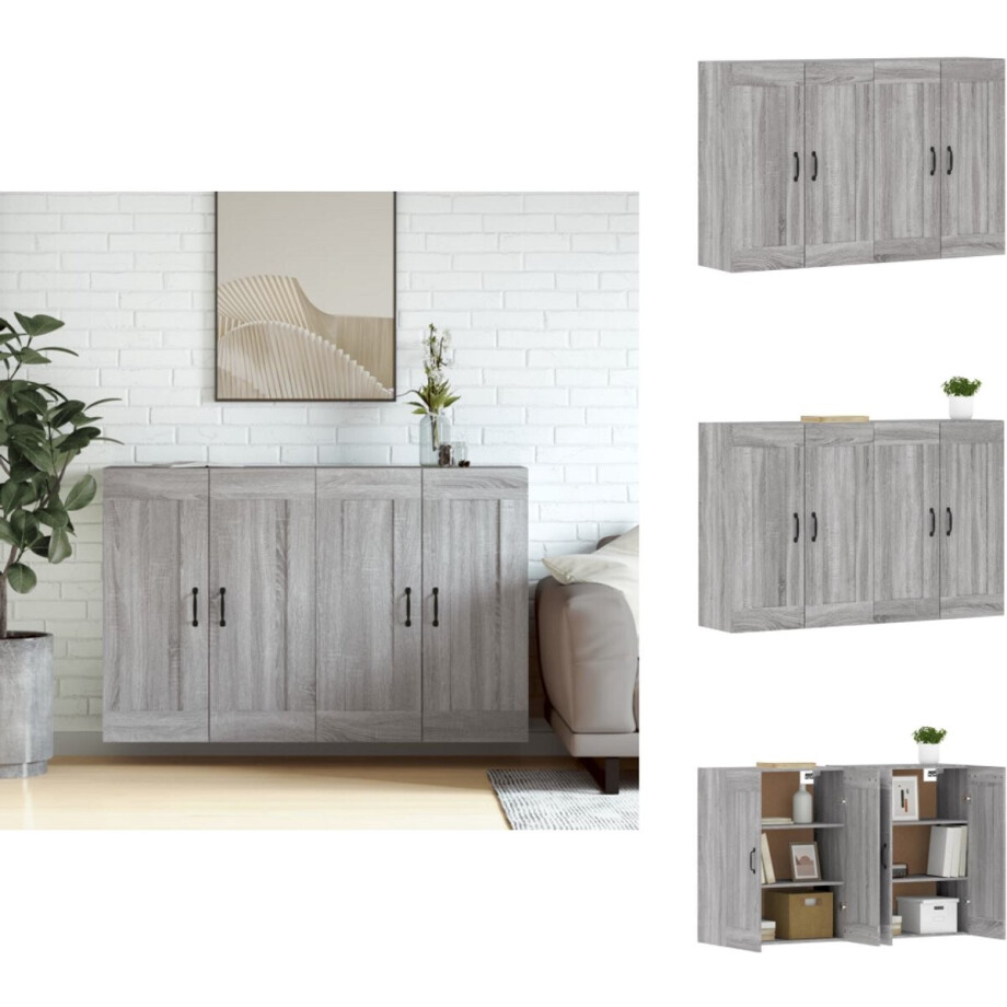 vidaXL Wandkast - Wandkasten - Hangkast - Hangende Kast - Hangkasten 2 st bewerkt hout grijs sonoma eikenkleurig afbeelding 1