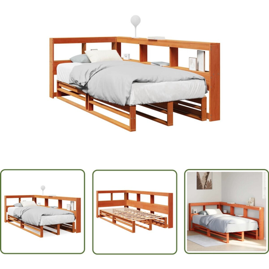 vidaXL Bed met boekenkast zonder matras grenenhout wasbruin 90x190 cm - Boekenkastenbed - Houten Bed - Bed Met Kast - Slaapkamers - Slaapcomfort vidaXL Bed met boekenkast zonder matras grenenhout wasbruin 90x190 cm - Boekenkastenbed - Houten Bed - Bed Met Kast - Slaapkamers - Slaapcomfort afbeelding 1