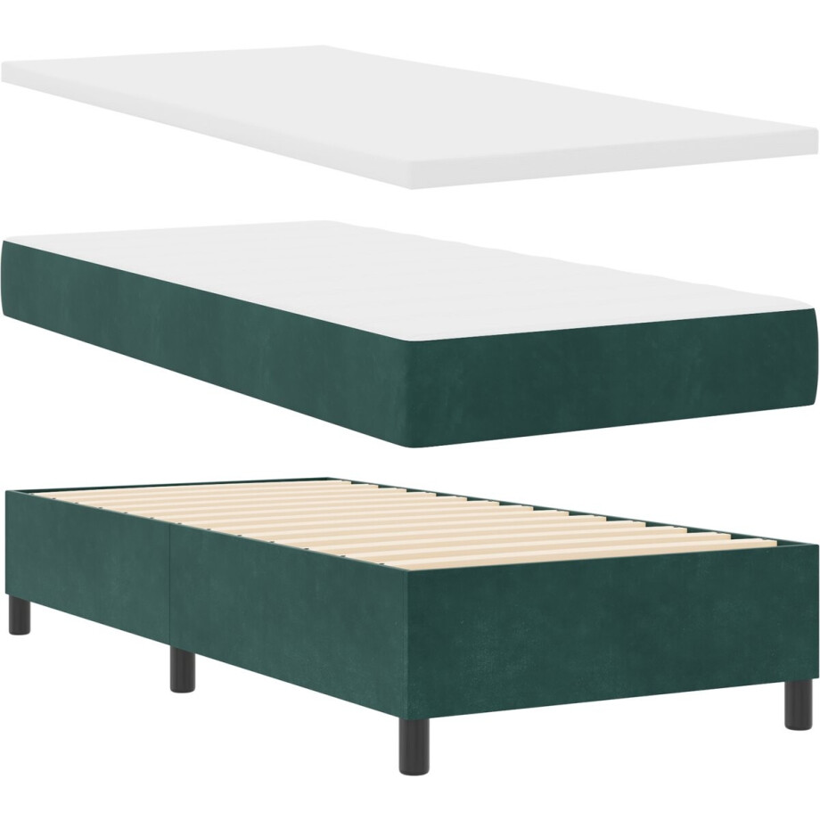 vidaXL - Boxspring - bed - met - hoofdeinde - Donkergroen - 190 - x - 90 - cm - Fluweel afbeelding 1