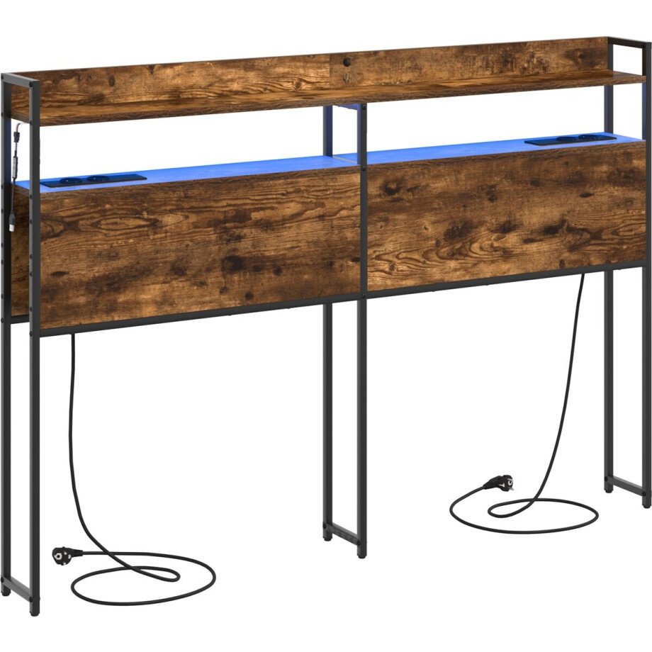 vidaXL - Hoofdbord - met - plank - Gerookt - eiken - 120 - cm - Bewerkt - hout afbeelding 1