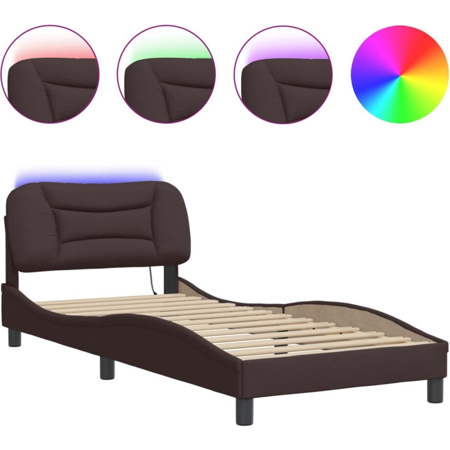 vidaXL - Bedframe - met - LED - zonder - matras - "Hvar" - 90x200 - cm - stof - donkerbruin afbeelding 1