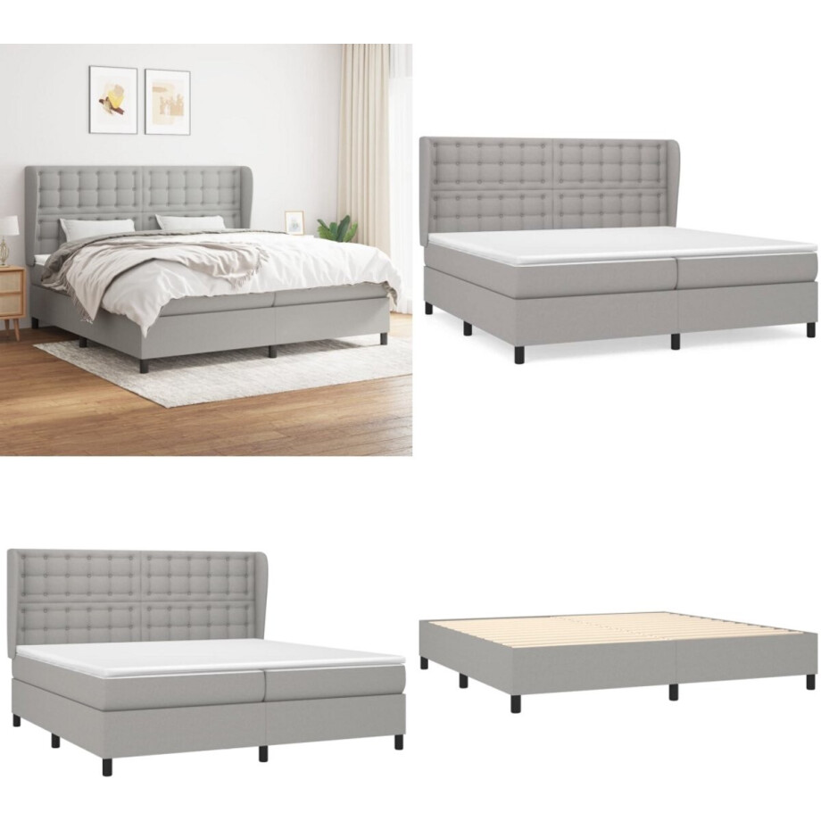 vidaXL Boxspring met matras stof lichtgrijs 200x200 cm - Boxspring - Boxsprings - Bed - Slaapmeubel afbeelding 1