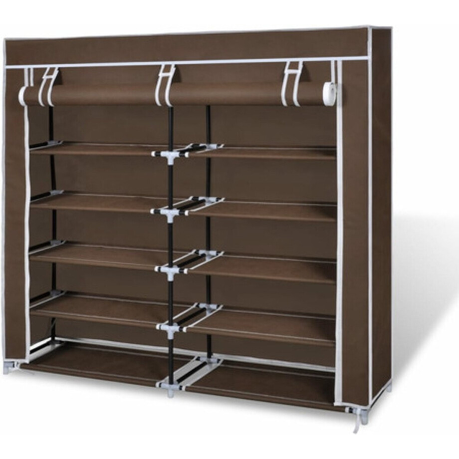 vidaXL - Schoenenkast - met - hoes - 115x28x110 - stof - bruin vidaXL - Schoenenkast - met - hoes - 115x28x110 - stof - bruin afbeelding 1