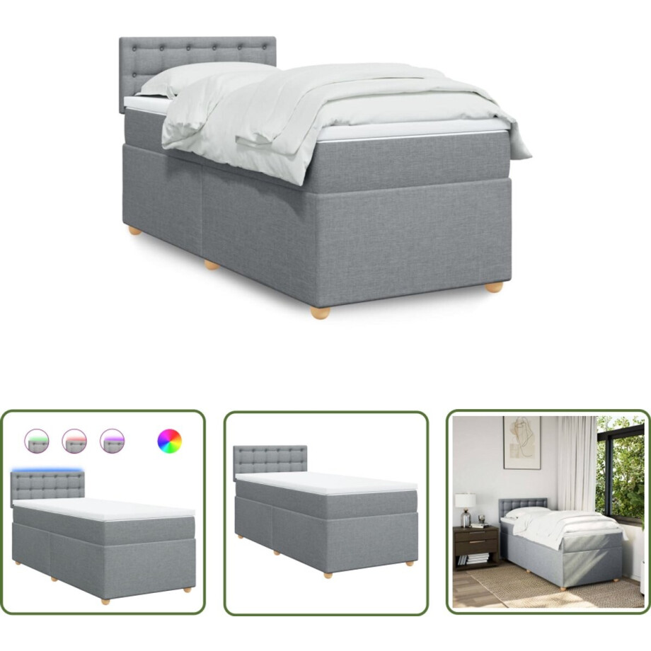vidaXL Boxspringbed - Boxspring - Boxspring met matras stof lichtgrijs 80x200 cm - Matras - Led Verlichting - Pockethardem afbeelding 1