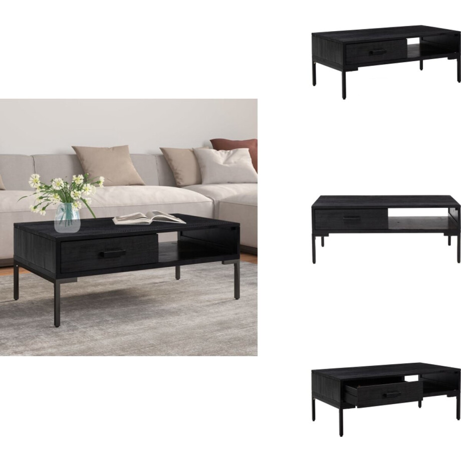 vidaXL Salontafel - Salontafels - Tafel - Bijzettafel - Salontafel 90x50x35 cm massief grenenhout zwart afbeelding 1