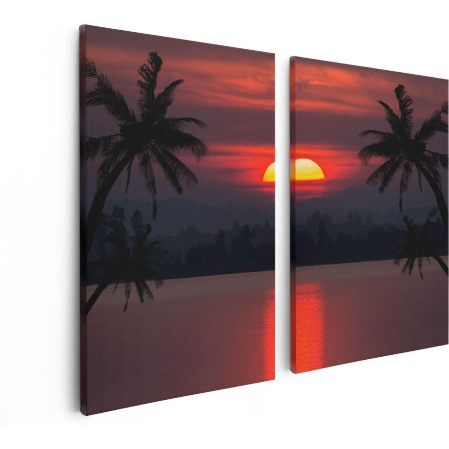 Artaza Canvas Schilderij Tweeluik Zonsondergang Op Het Strand Met Palmbomen - 80x60 - Foto Op Canvas - Canvas Print Artaza Canvas Schilderij Tweeluik Zonsondergang Op Het Strand Met Palmbomen - 80x60 - Foto Op Canvas - Canvas Print afbeelding 1