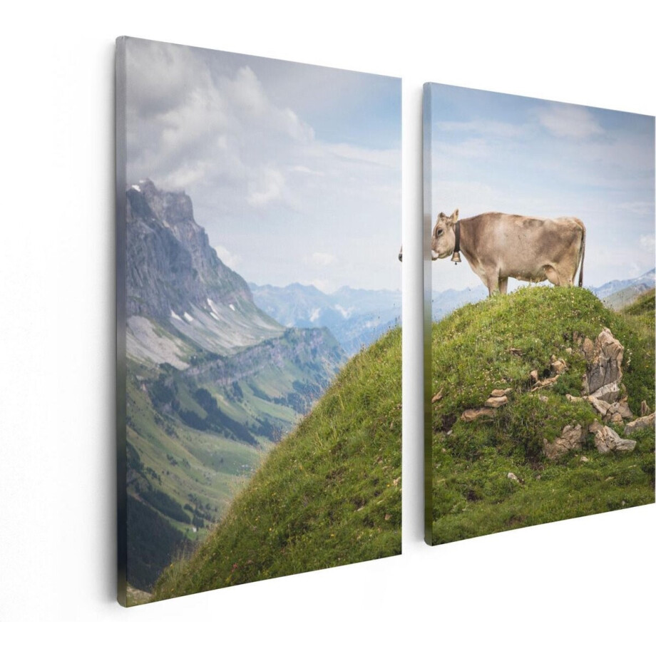 Artaza Canvas Schilderij Tweeluik Koe In De Bergen - 80x60 - Foto Op Canvas - Canvas Print Artaza Canvas Schilderij Tweeluik Koe In De Bergen - 80x60 - Foto Op Canvas - Canvas Print afbeelding 1