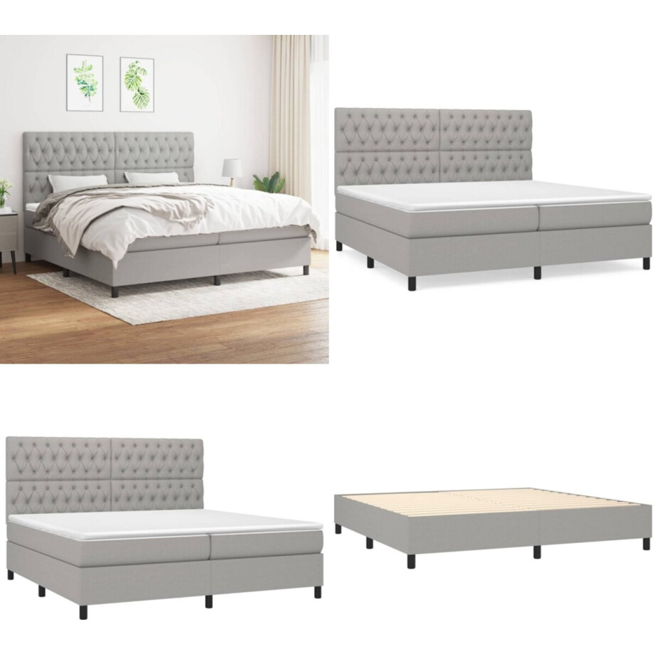 vidaXL Boxspring met matras stof lichtgrijs 200x200 cm - Boxspring - Boxsprings - Bed - Slaapmeubel vidaXL Boxspring met matras stof lichtgrijs 200x200 cm - Boxspring - Boxsprings - Bed - Slaapmeubel afbeelding 1
