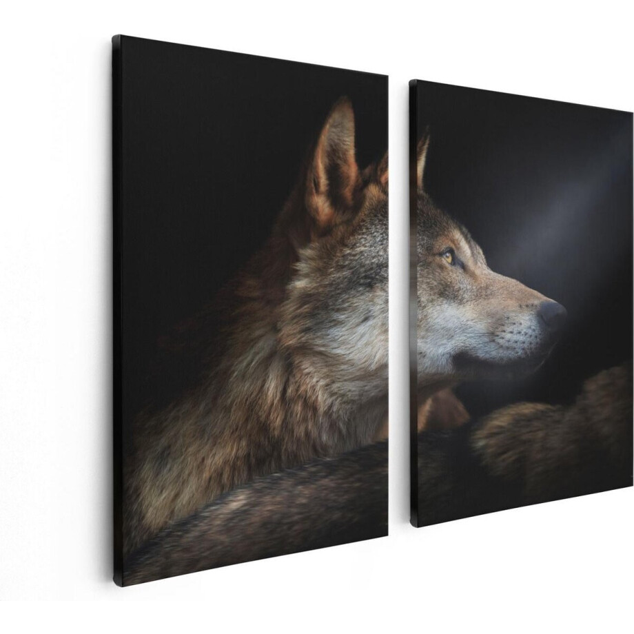 Artaza Canvas Schilderij Tweeluik Wolvenkop Met Een Zonnestraal - Wolf - 80x60 - Foto Op Canvas - Canvas Print afbeelding 1