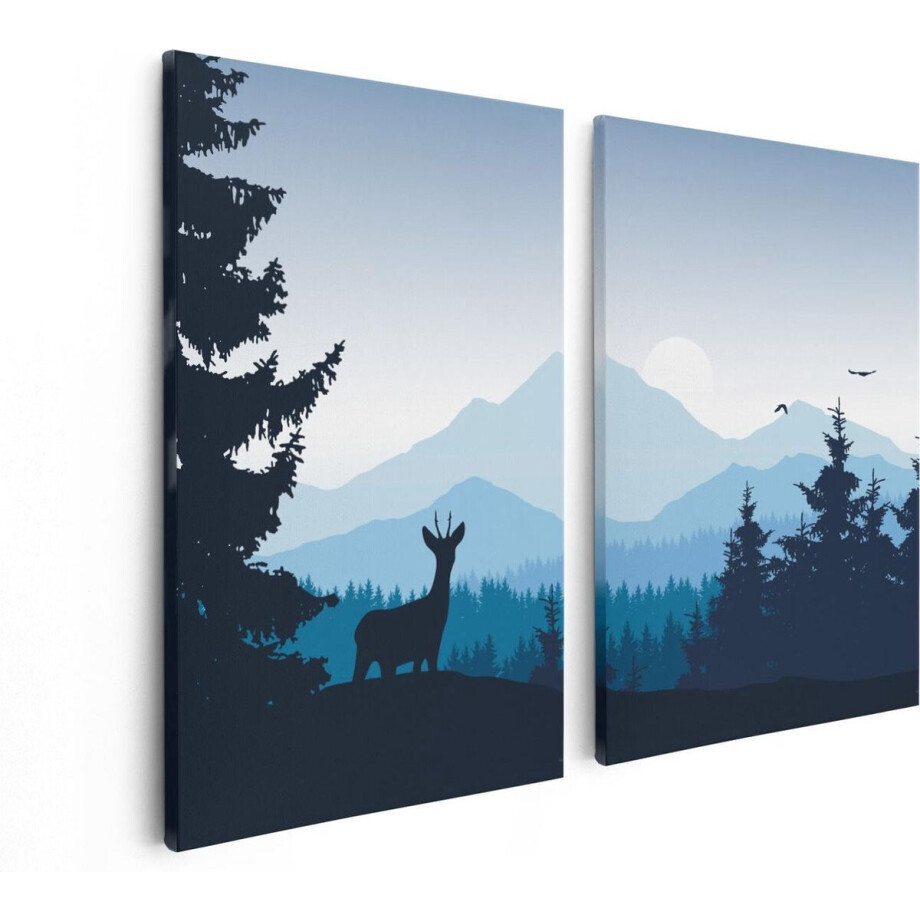 Artaza Canvas Schilderij Tweeluik Hert In Het Bos - Silhouet - 80x60 - Foto Op Canvas - Canvas Print Artaza Canvas Schilderij Tweeluik Hert In Het Bos - Silhouet - 80x60 - Foto Op Canvas - Canvas Print afbeelding 1