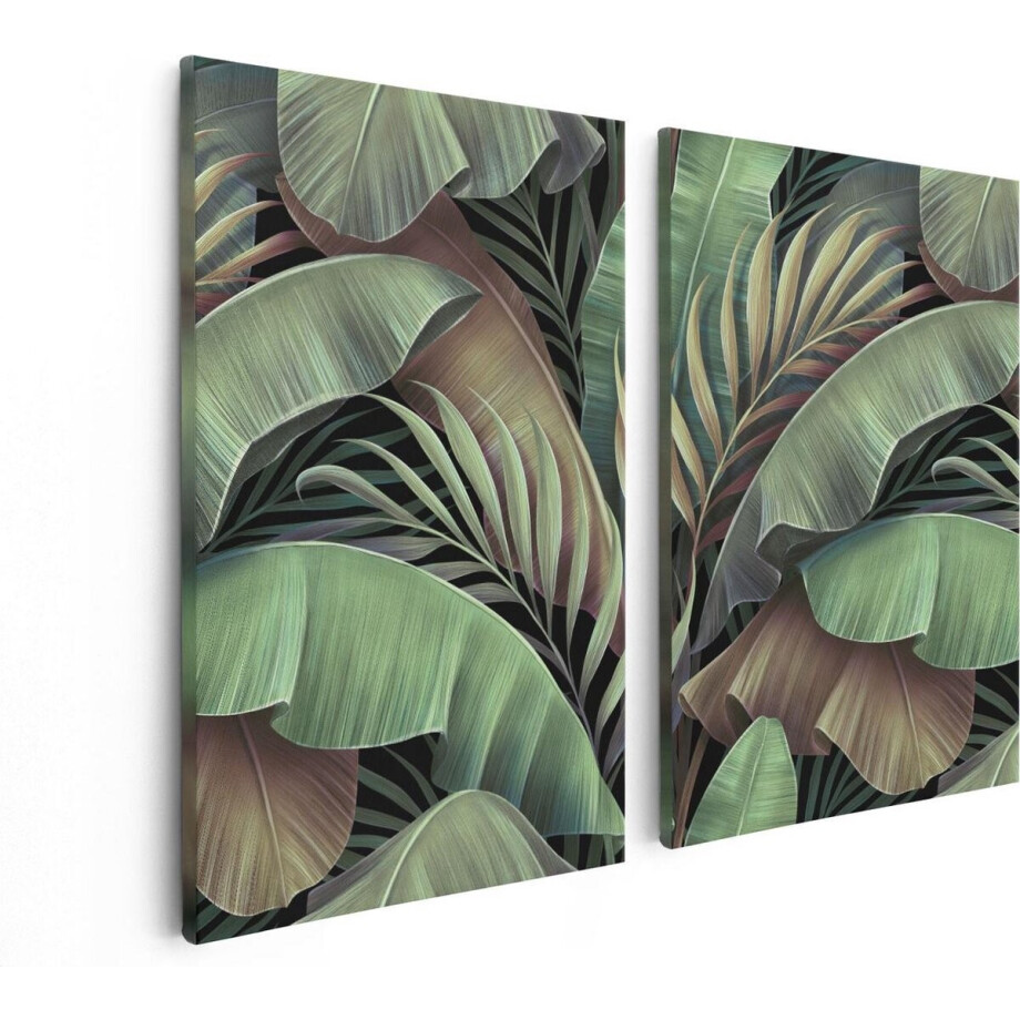 Artaza Canvas Schilderij Tweeluik Tropische Bladeren  - 80x60 - Foto Op Canvas - Canvas Print afbeelding 1