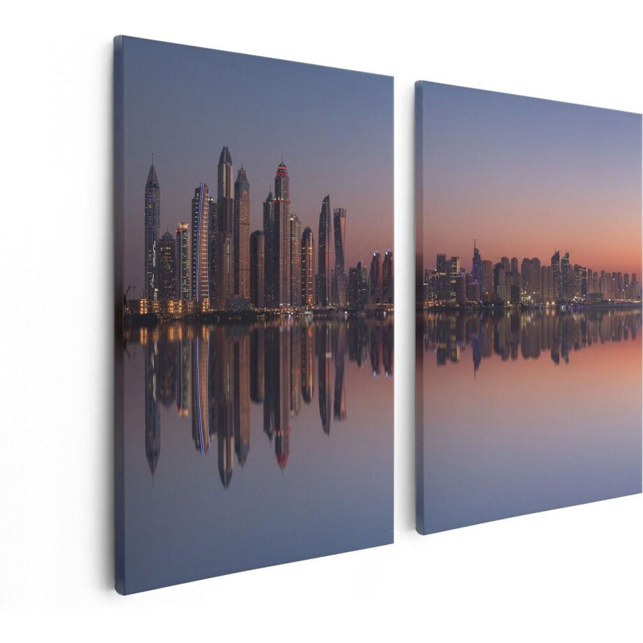 Artaza Canvas Schilderij Tweeluik Skyline Dubai Stad bij Zonsondergang - 80x60 - Foto Op Canvas - Canvas Print Artaza Canvas Schilderij Tweeluik Skyline Dubai Stad bij Zonsondergang - 80x60 - Foto Op Canvas - Canvas Print afbeelding 1
