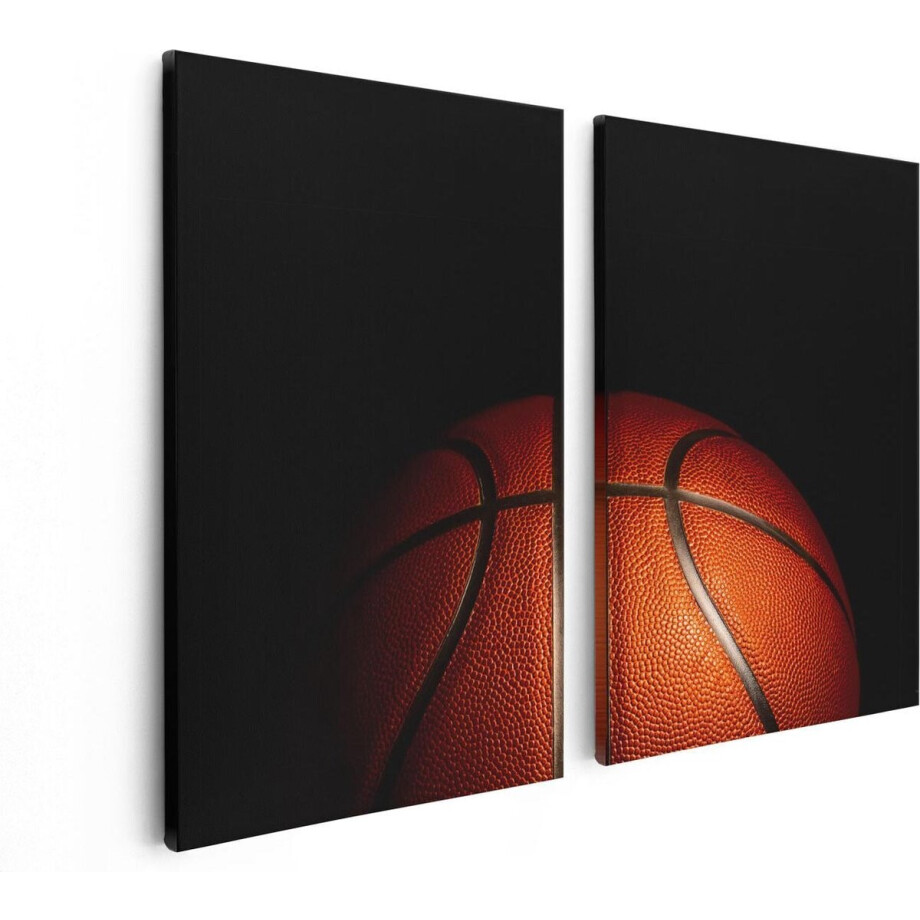Artaza Canvas Schilderij Tweeluik Basketbal op een Zwarte Achtergrond - 80x60 - Foto Op Canvas - Canvas Print afbeelding 1