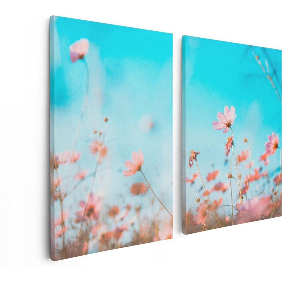 Artaza Canvas Schilderij Tweeluik Paarse Kosmos Bloemen - 80x60 - Foto Op Canvas - Canvas Print afbeelding 1
