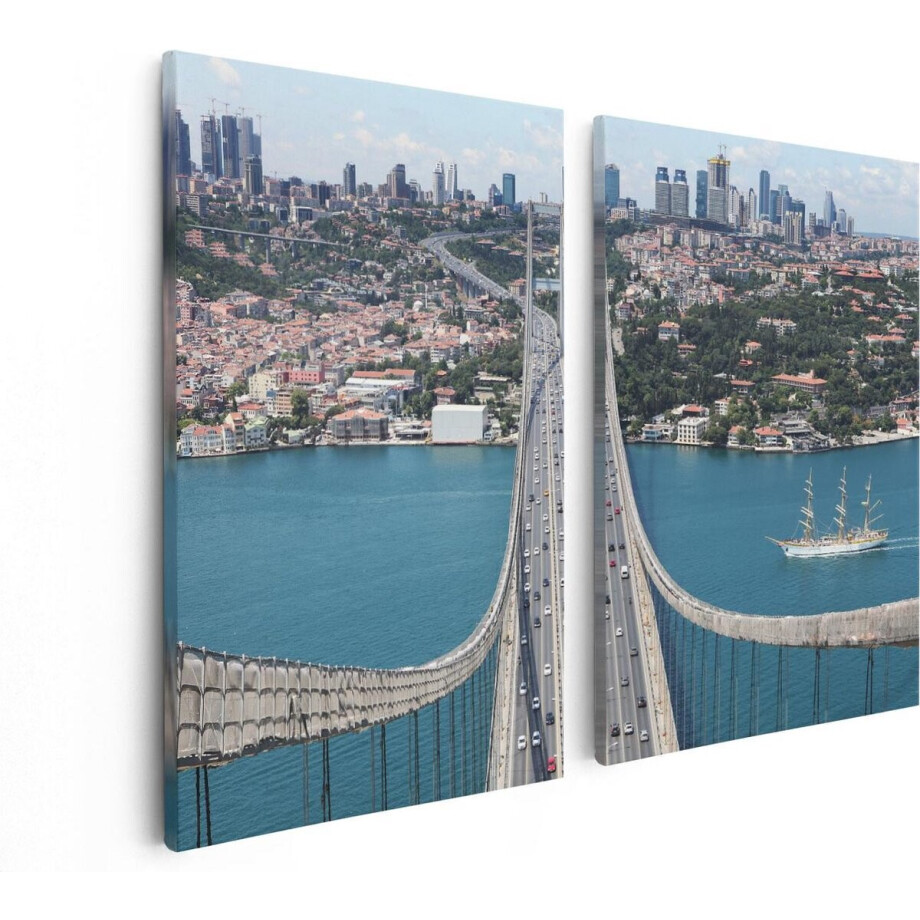 Artaza Canvas Schilderij Tweeluik Istanbul Bosporus Brug Vanaf Boven - 80x60 - Foto Op Canvas - Canvas Print afbeelding 1