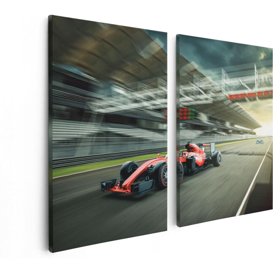 Artaza Canvas Schilderij Tweeluik Formule 1 Auto bij de Finish in het Rood - 80x60 - Foto Op Canvas - Canvas Print Artaza Canvas Schilderij Tweeluik Formule 1 Auto bij de Finish in het Rood - 80x60 - Foto Op Canvas - Canvas Print afbeelding 1