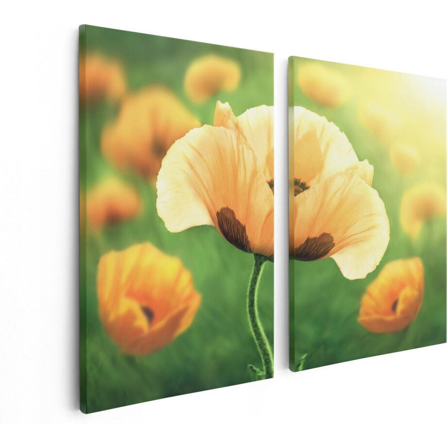 Artaza Canvas Schilderij Tweeluik Oranje Klaproos Bloemen  - 80x60 - Foto Op Canvas - Canvas Print afbeelding 1