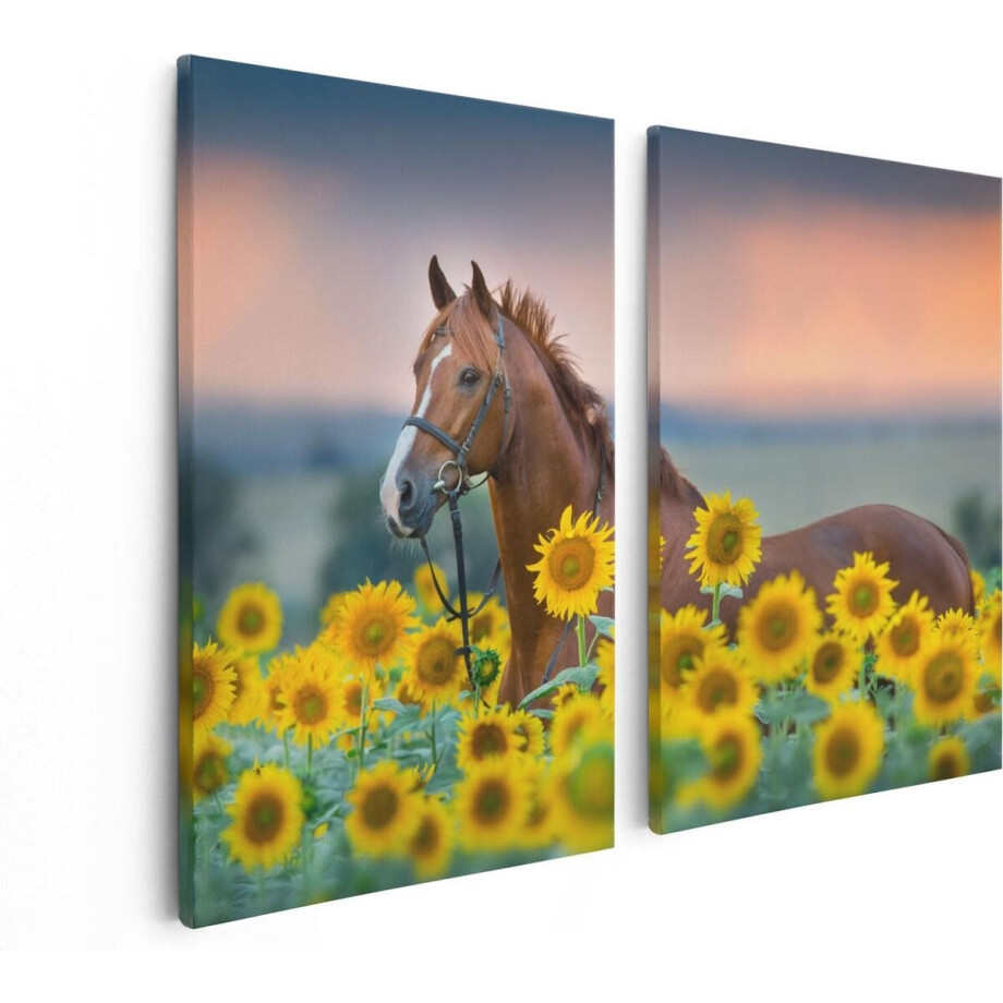 Artaza Canvas Schilderij Tweeluik Bruin Paard Tussen De Zonnebloemen - 80x60 - Foto Op Canvas - Canvas Print Artaza Canvas Schilderij Tweeluik Bruin Paard Tussen De Zonnebloemen - 80x60 - Foto Op Canvas - Canvas Print afbeelding 1