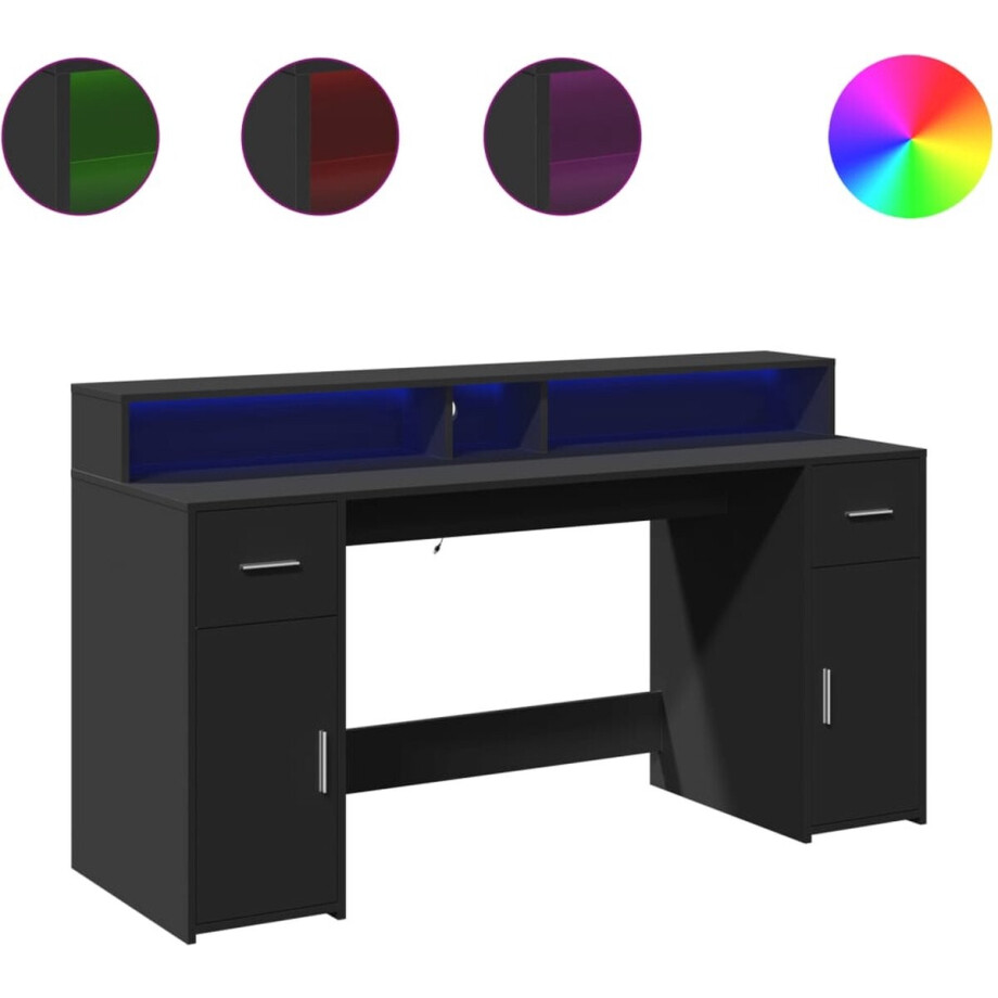 vidaXL - Bureau - met - LED-verlichting - 160x55x91 - cm - bewerkt - hout - zwart vidaXL - Bureau - met - LED-verlichting - 160x55x91 - cm - bewerkt - hout - zwart afbeelding 1