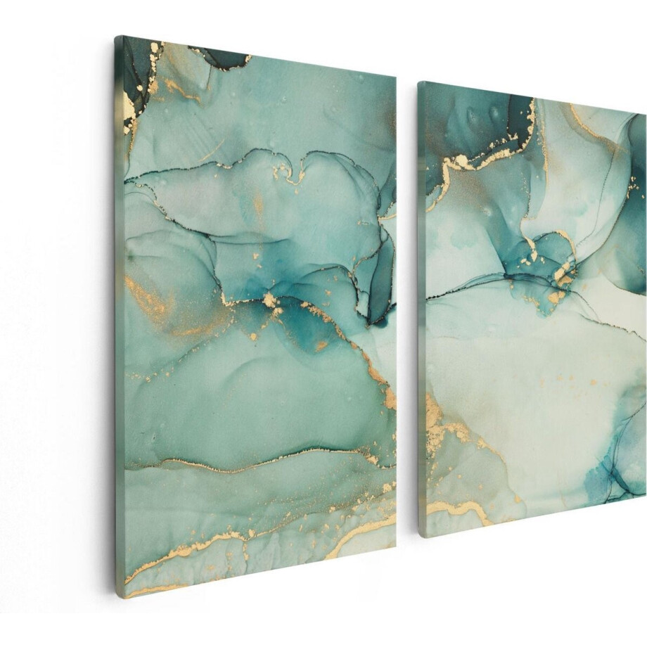 Artaza Canvas Schilderij Tweeluik Abstracte Kunst - Blauwe Marmer met Goud - 80x60 - Foto Op Canvas - Canvas Print Artaza Canvas Schilderij Tweeluik Abstracte Kunst - Blauwe Marmer met Goud - 80x60 - Foto Op Canvas - Canvas Print afbeelding 1