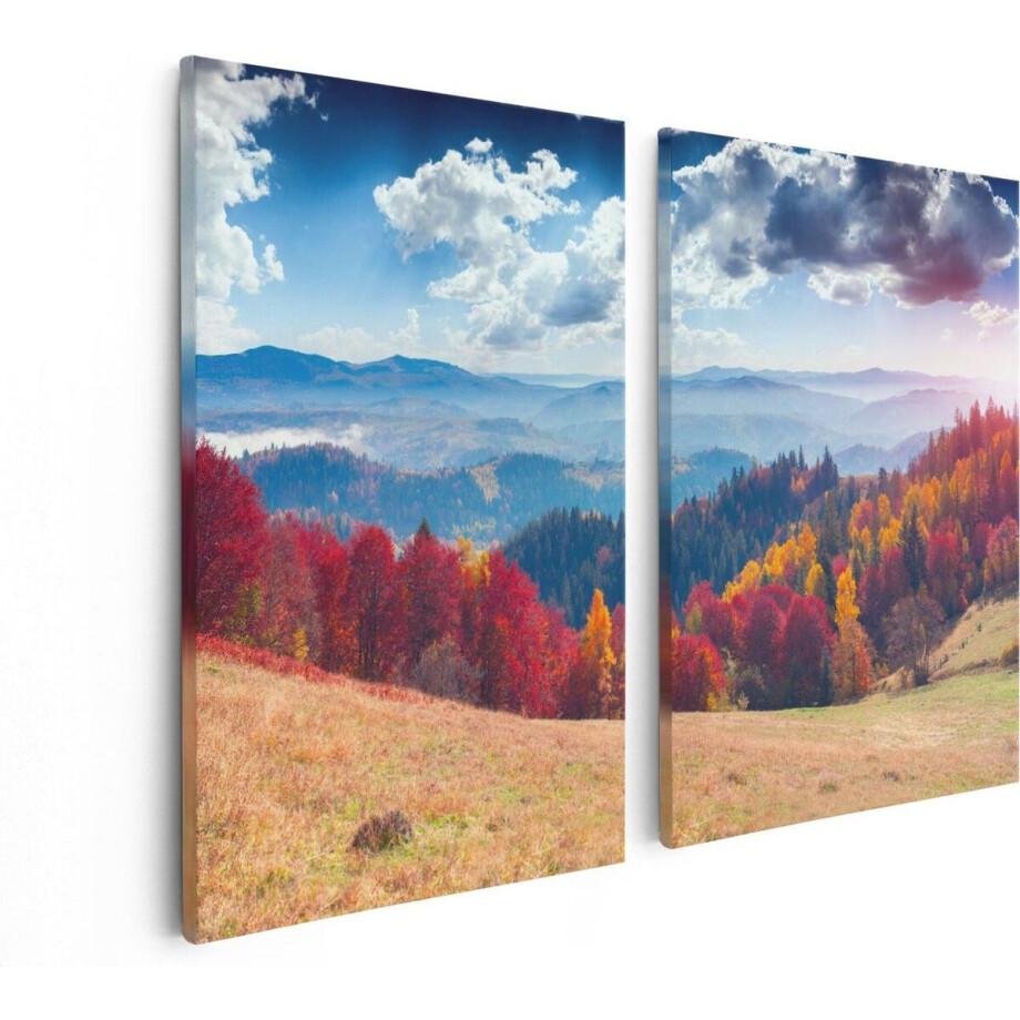 Artaza Canvas Schilderij Tweeluik Kleurrijke Herfstbos Met Heuvellandschap - 80x60 - Foto Op Canvas - Canvas Print Artaza Canvas Schilderij Tweeluik Kleurrijke Herfstbos Met Heuvellandschap - 80x60 - Foto Op Canvas - Canvas Print afbeelding 1