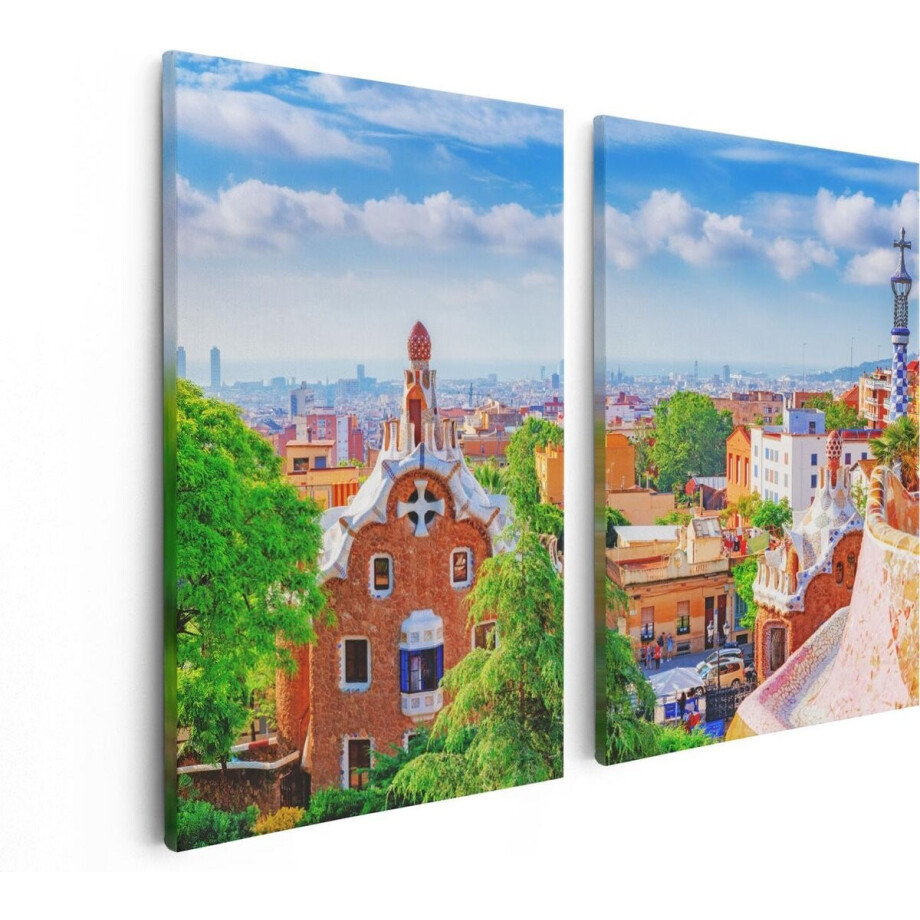 Artaza Canvas Schilderij Tweeluik Park Güell in Barcelona - Kleurrijk - 80x60 - Foto Op Canvas - Canvas Print afbeelding 1