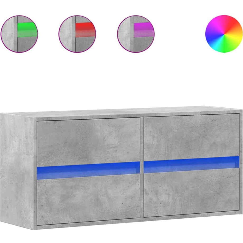 vidaXL - Tv-wandmeubel - met - LED-verlichting - 100x31x45 - cm - betongrijs vidaXL - Tv-wandmeubel - met - LED-verlichting - 100x31x45 - cm - betongrijs afbeelding 1