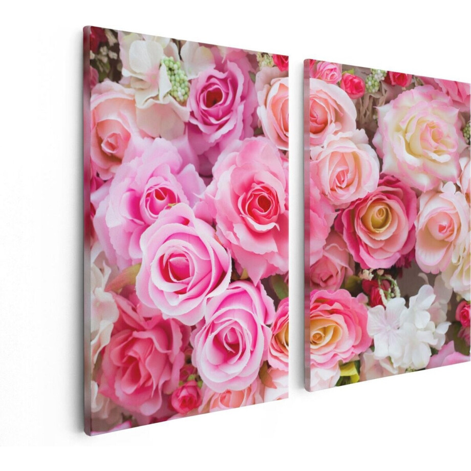 Artaza Canvas Schilderij Tweeluik Roze Rozen Achtergrond - Bloemen - 80x60 - Foto Op Canvas - Canvas Print afbeelding 1