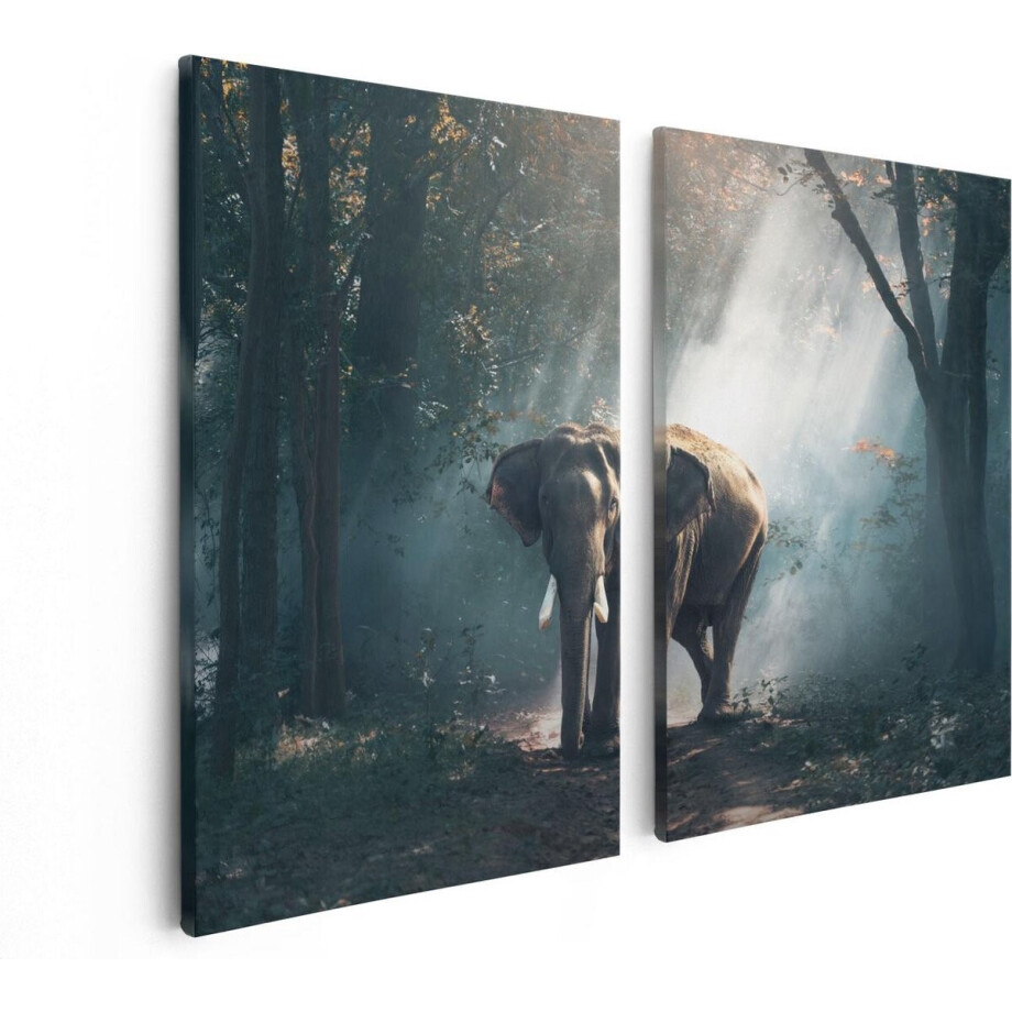 Artaza Canvas Schilderij Tweeluik Olifant In Het Bos Met Zonneschijn - 80x60 - Foto Op Canvas - Canvas Print Artaza Canvas Schilderij Tweeluik Olifant In Het Bos Met Zonneschijn - 80x60 - Foto Op Canvas - Canvas Print afbeelding 1