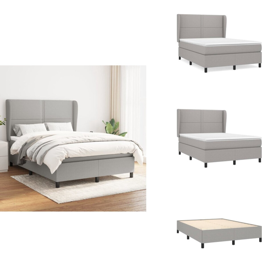 vidaXL Boxspring - Boxsprings - Bed - Slaapmeubel - Boxspring met matras stof lichtgrijs 140x190 cm afbeelding 1