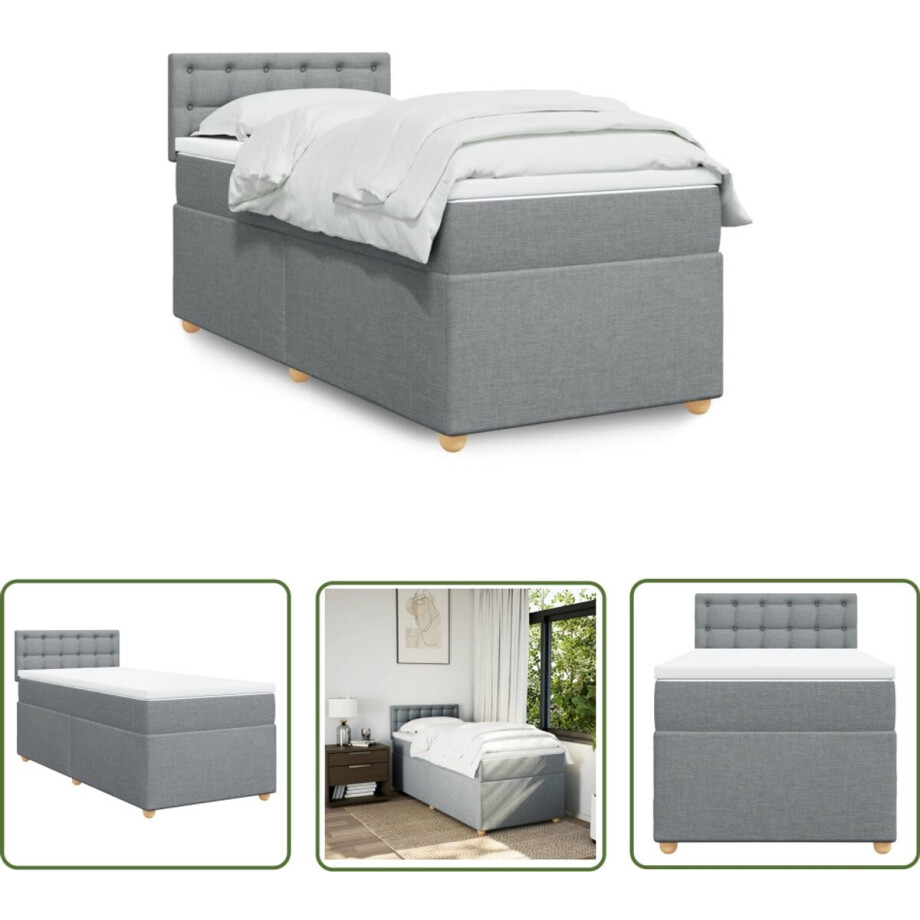vidaXL Boxspringbed - Boxspring - Boxspring met matras stof lichtgrijs 90x190 cm - Matras - Topmatras - Ligcomfort vidaXL Boxspringbed - Boxspring - Boxspring met matras stof lichtgrijs 90x190 cm - Matras - Topmatras - Ligcomfort afbeelding 1
