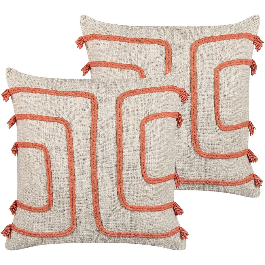 PLEIONE - Sierkussen set van 2 - Beige/Koraal - 45 x 45 cm - Katoen afbeelding 1