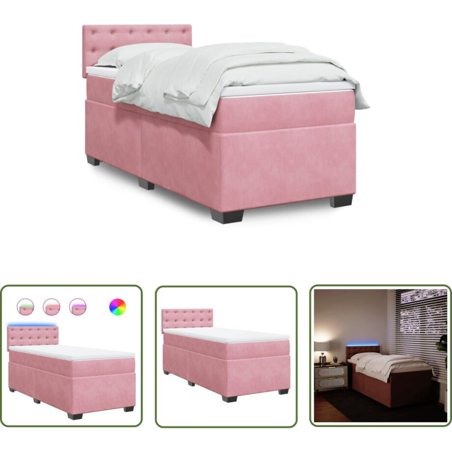 vidaXL Led Bed - Boxspring Bed - Boxspring met matras fluweel roze 90x190 cm - Velvet Bed - Pink Bed - Tweepersoonsbed vidaXL Led Bed - Boxspring Bed - Boxspring met matras fluweel roze 90x190 cm - Velvet Bed - Pink Bed - Tweepersoonsbed afbeelding 1