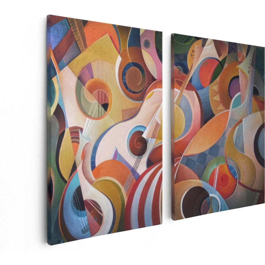 Artaza Canvas Schilderij Tweeluik Kleurrijke Gitaar Achtergrond - Abstract - 80x60 - Foto Op Canvas - Canvas Print afbeelding 1