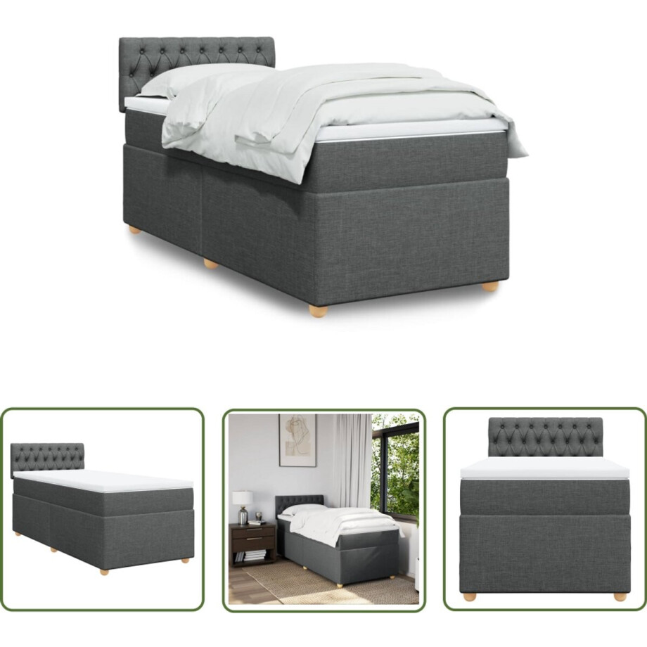 vidaXL Boxspringbed - Boxspring - Boxspring met matras stof donkergrijs 90x200 cm - Matras - Pocketveringmatras - Donkere Grijze Boxspring vidaXL Boxspringbed - Boxspring - Boxspring met matras stof donkergrijs 90x200 cm - Matras - Pocketveringmatras - Donkere Grijze Boxspring afbeelding 1