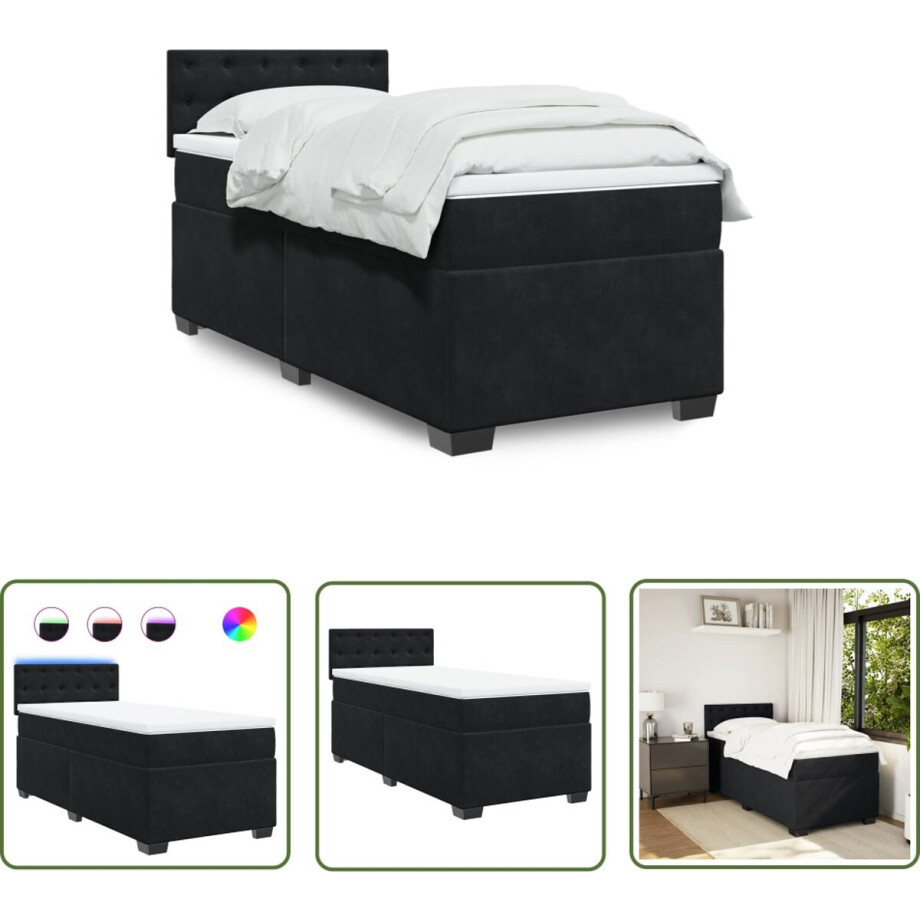 vidaXL Fluweel Bed - Boxspringbed - Boxspring met matras fluweel zwart 80x200 cm - Zwezerg Bed - Led Licht Bed - Comfortabel Bed afbeelding 1