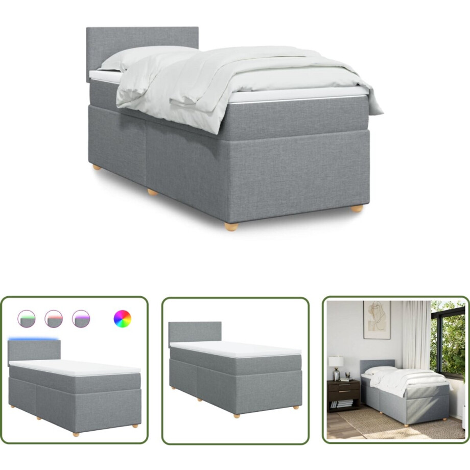 vidaXL Slaapcomfort - Boxspring - Boxspring met matras stof lichtgrijs 90x190 cm - Boxspringbed - Led-lamp - Tweepersoonsbed vidaXL Slaapcomfort - Boxspring - Boxspring met matras stof lichtgrijs 90x190 cm - Boxspringbed - Led-lamp - Tweepersoonsbed afbeelding 1