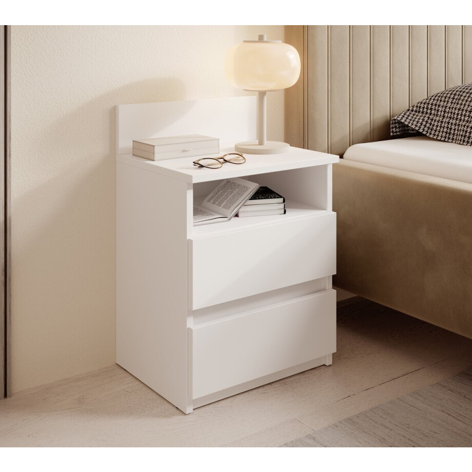 Meubella - Nachtkastje Masuka - Wit - 40 cm Meubella - Nachtkastje Masuka - Wit - 40 cm afbeelding 1