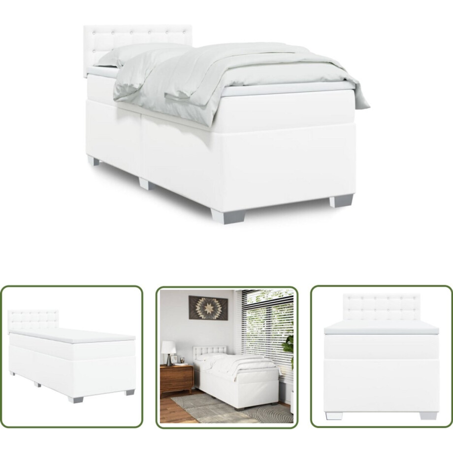 vidaXL Boxspringbed - Boxspring - Boxspring met matras kunstleer wit 100x200 cm - Kunstleder Bed - Witte Boxspring - Tweepersoons Bed afbeelding 1