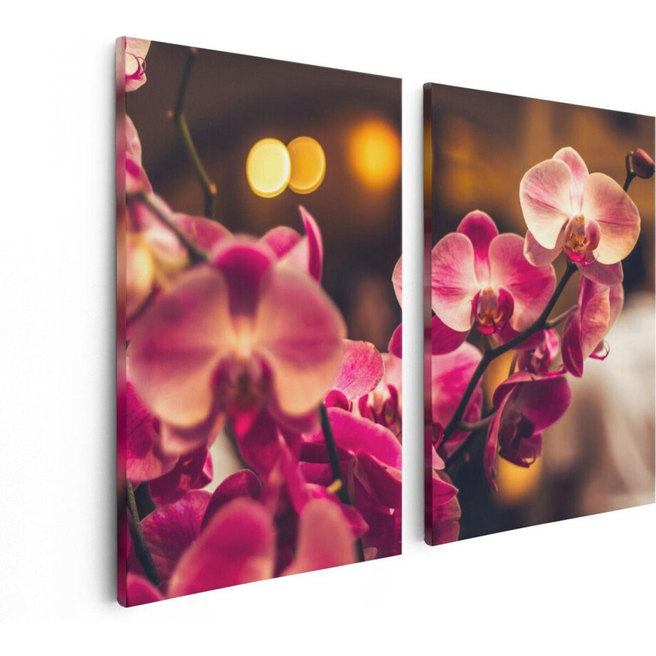 Artaza Canvas Schilderij Tweeluik Roze Orchidee Bloemen - 80x60 - Foto Op Canvas - Canvas Print afbeelding 1