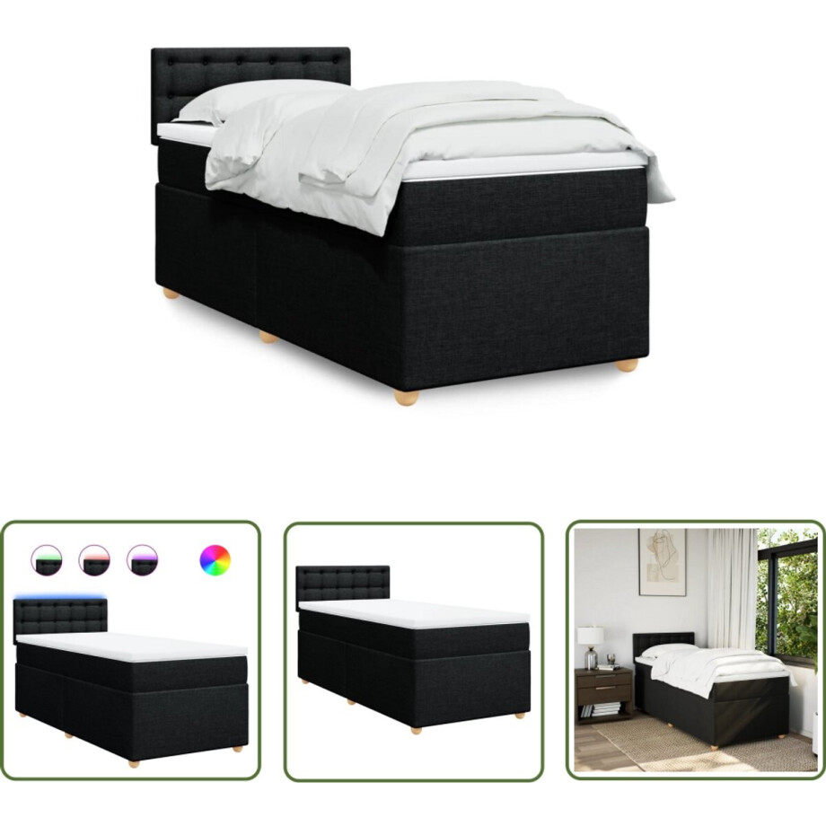 vidaXL Boxspringbed - Boxspring - Boxspring met matras stof zwart 90x200 cm - Slaapcomfort - Led Lamp - Usb Aansluiting afbeelding 1