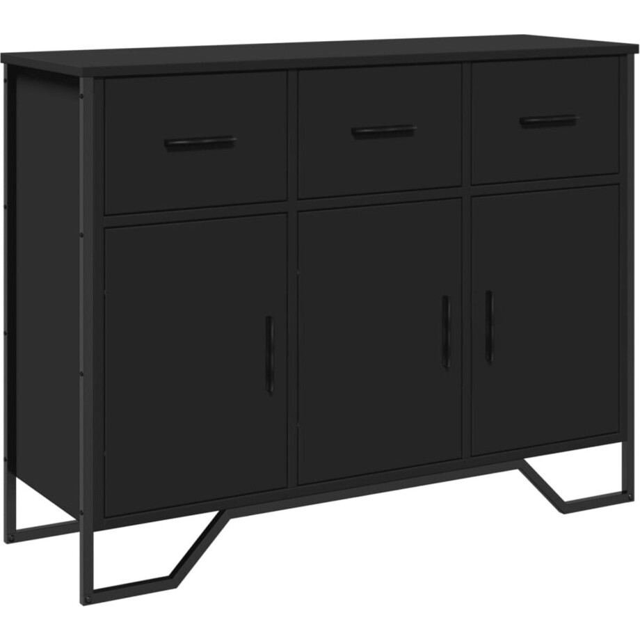 vidaXL - Dressoir - 97x32,5x74,5 - cm - bewerkt - hout - zwart afbeelding 1