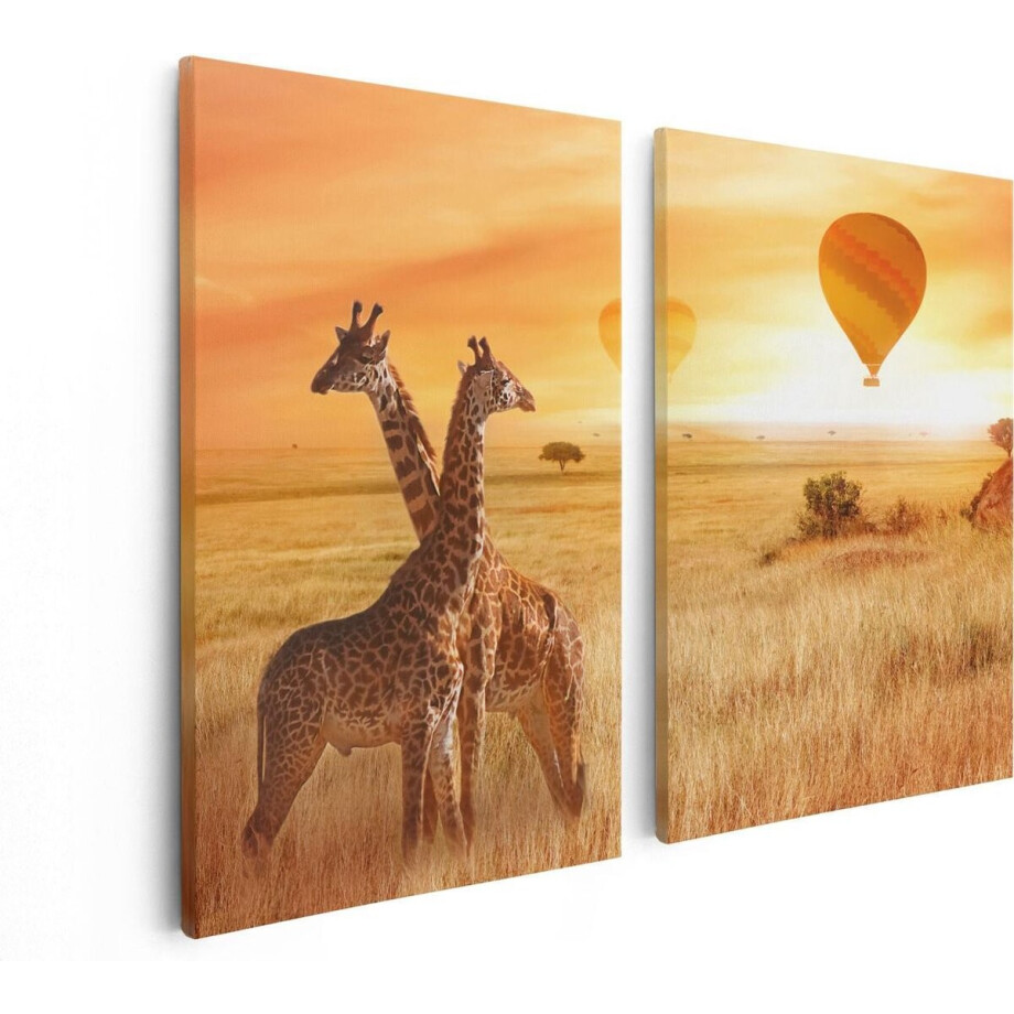 Artaza Canvas Schilderij Tweeluik Twee Giraffen Met Twee Oranje Luchtballonnen - 80x60 - Foto Op Canvas - Canvas Print Artaza Canvas Schilderij Tweeluik Twee Giraffen Met Twee Oranje Luchtballonnen - 80x60 - Foto Op Canvas - Canvas Print afbeelding 1