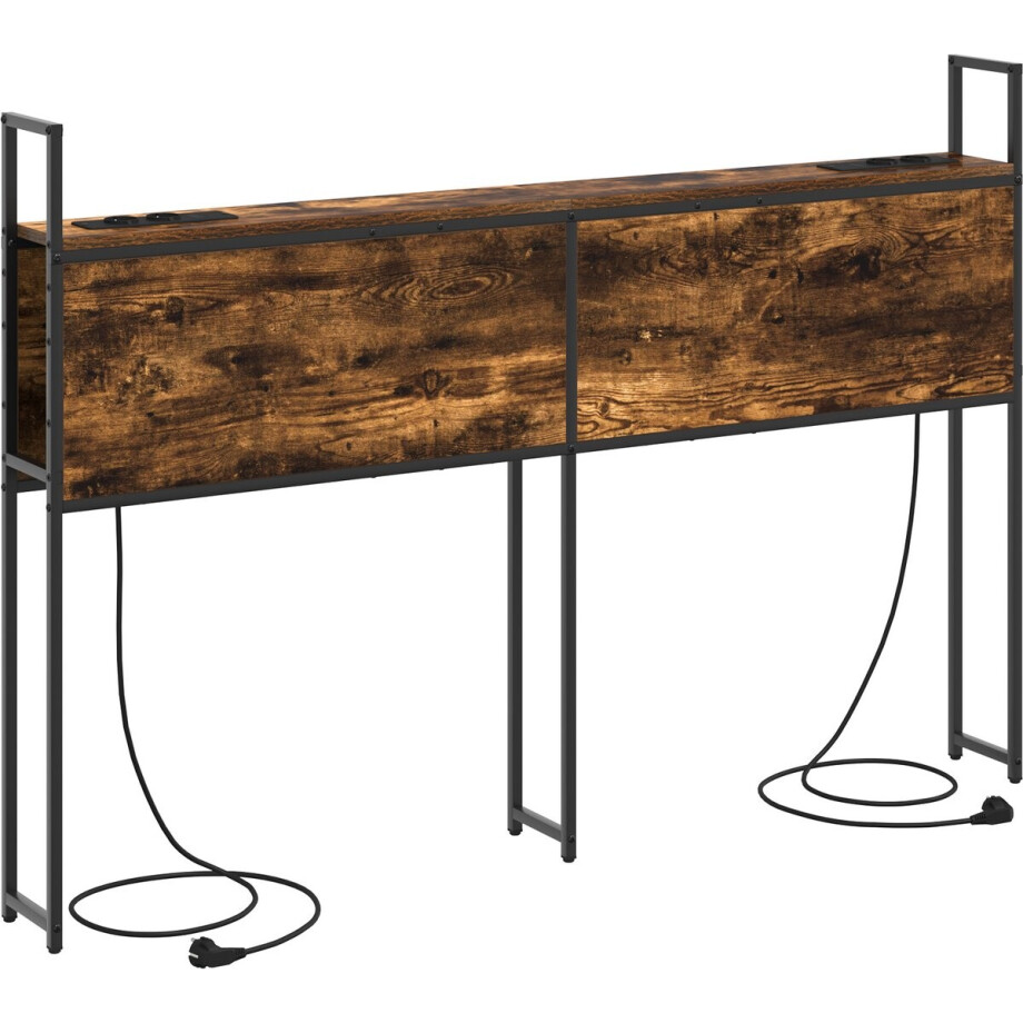 vidaXL - Opslage - hoofdbord - met - oplaadstation - Gerookt - eiken - Bewerkt - hout afbeelding 1